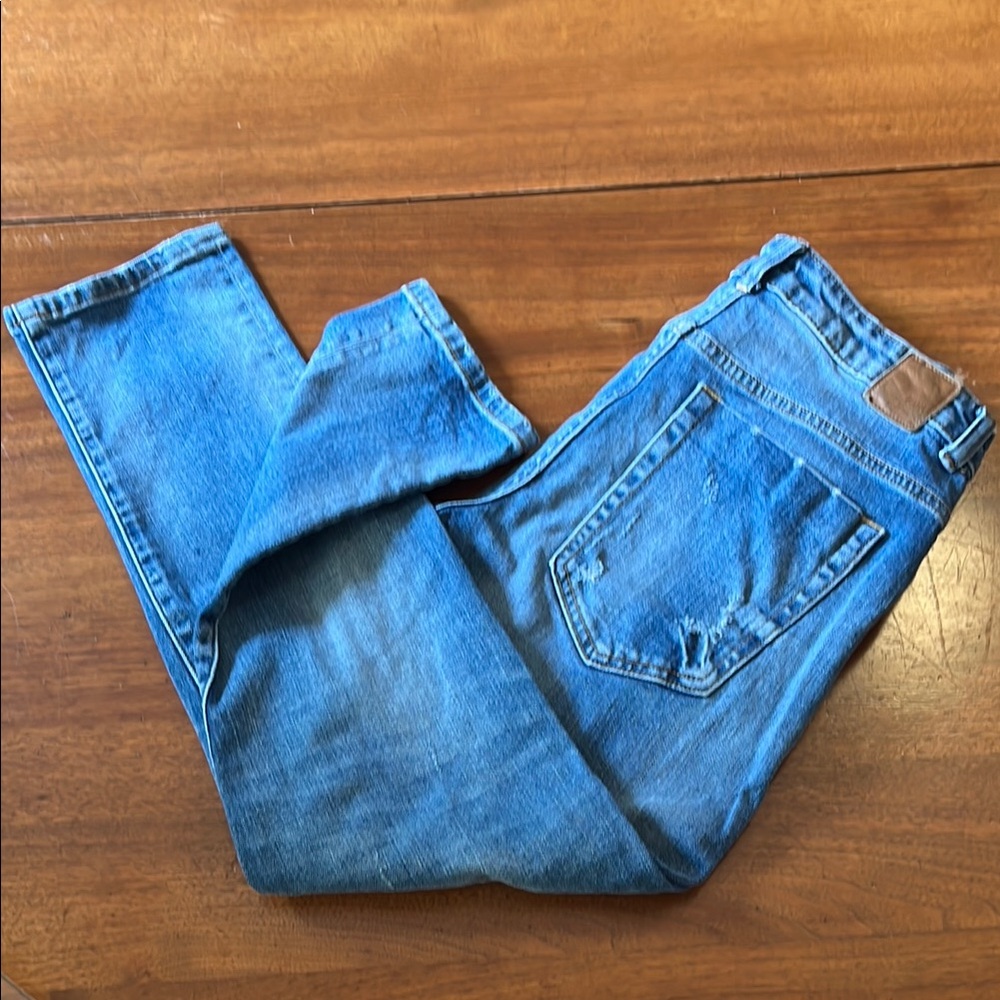 Zara Distressed Denim Jeans with Red Button Accent - Picture 11 of 15